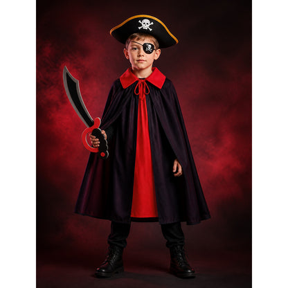 Pirate Cape Costume Set for Kids with Hat, Eye Patch & Toy Sword, Halloween main product view