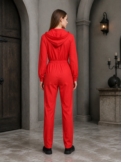 Salvador Dali Themed Red and Black Full Body Onesie Costume with Hood, Front
