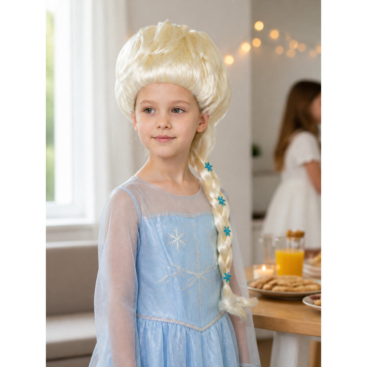 White and Gold Carnival Wig with Blue Snowflakes lifestyle view