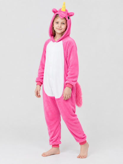 Flannel Hooded Pajama Jumpsuit with Horn and Ears