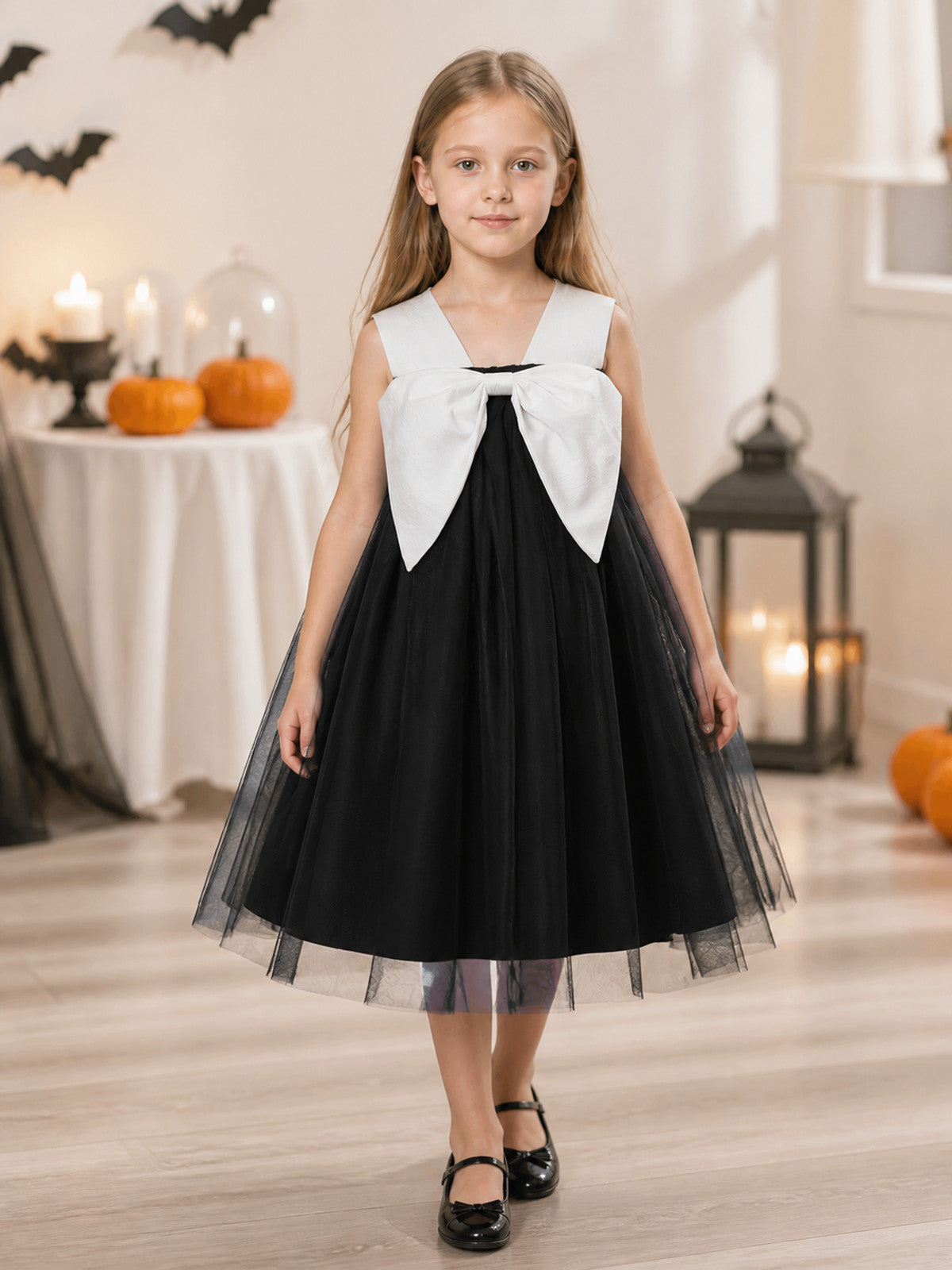 Children’s Costume Dress with a Voluminous White Bow lifestyle view