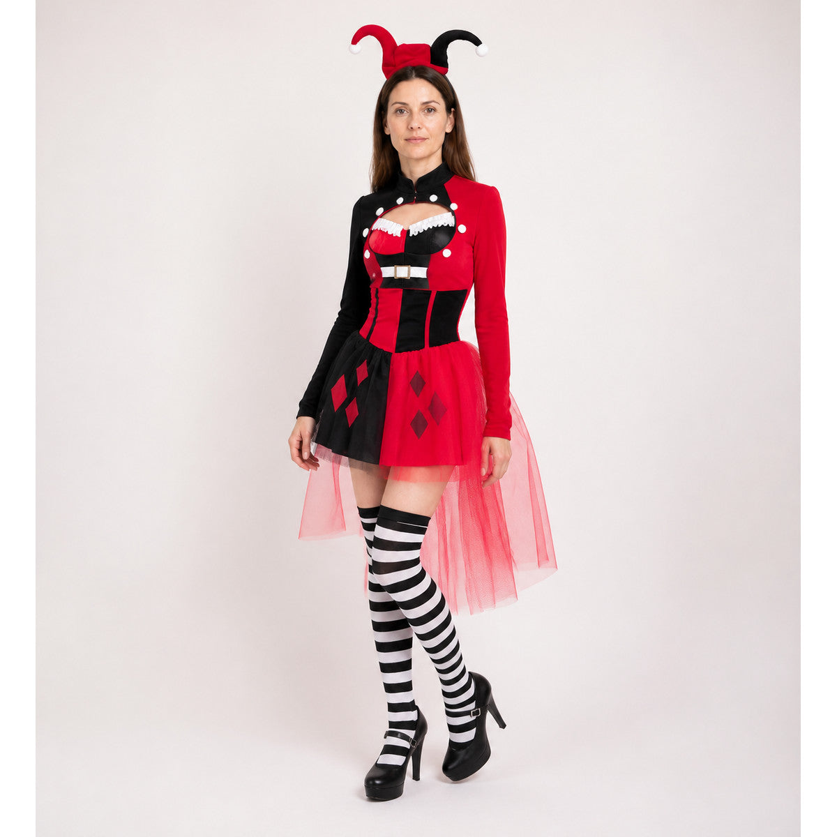 Red and Black Clown Costume with Skirt and Train Costumes detail