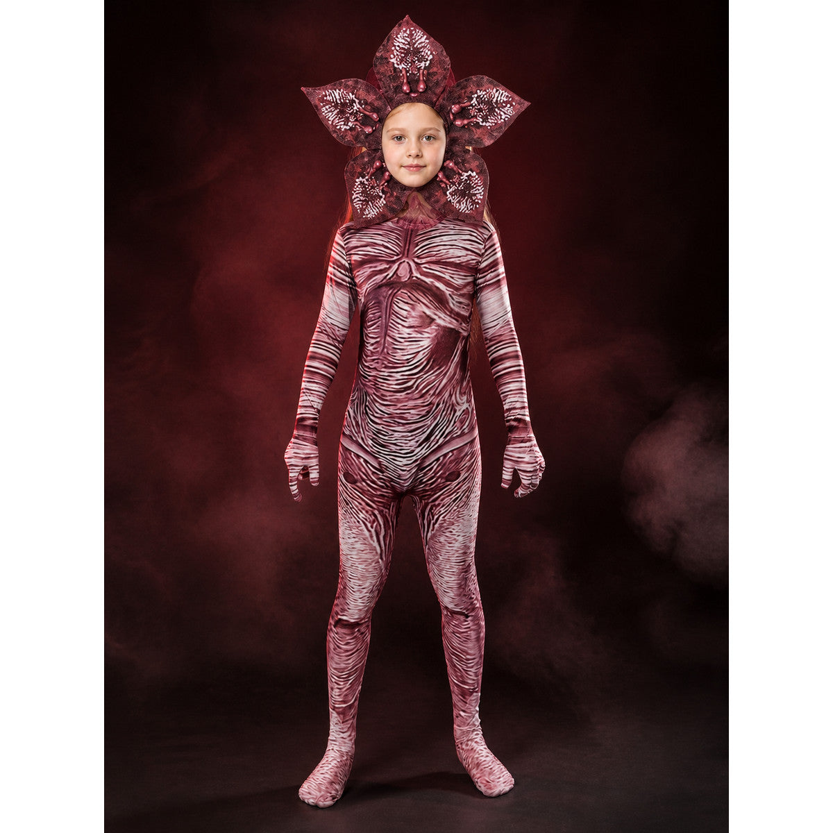 Creepy Carnivorous Plant Costume Set with Flower Headpiece, Striped Bodysuit for main product view