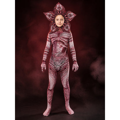Creepy Carnivorous Plant Costume Set with Flower Headpiece, Striped Bodysuit for main product view