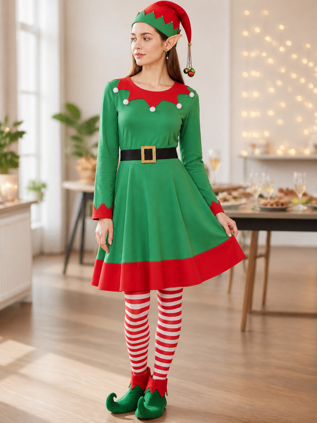Green Christmas Elf Cosplay Set