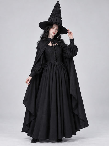 Gothic Black Costume with Dress, Cape, and Hat
