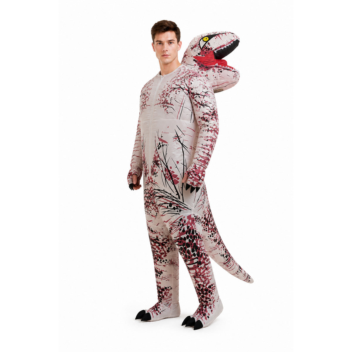 Dinosaur Costume with Open Mouth and Tail on-model front view