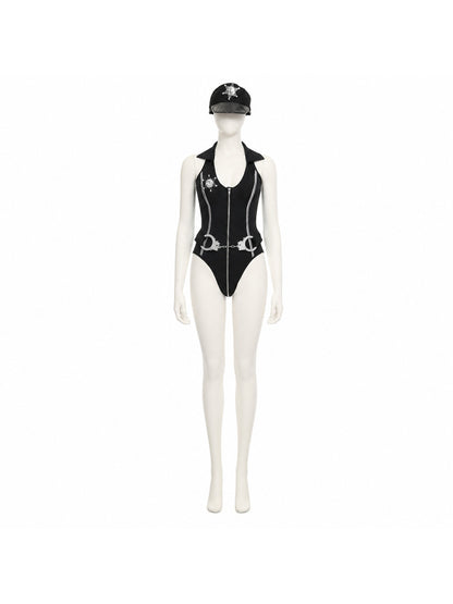 Sleeveless Police Costume with Zipper and Handcuffs Costumes detail