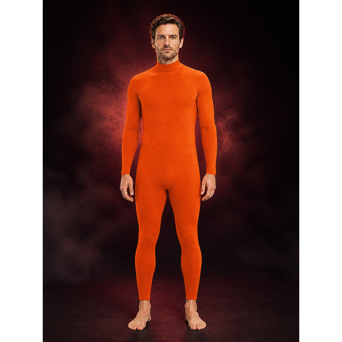 Unisex Spider Halloween Bodysuit Costume, Solid Orange Zentai with Face Opening main product view