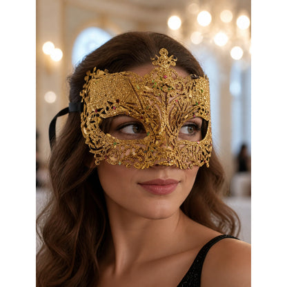 Masquerade Eye Mask with Gold Glitter lifestyle