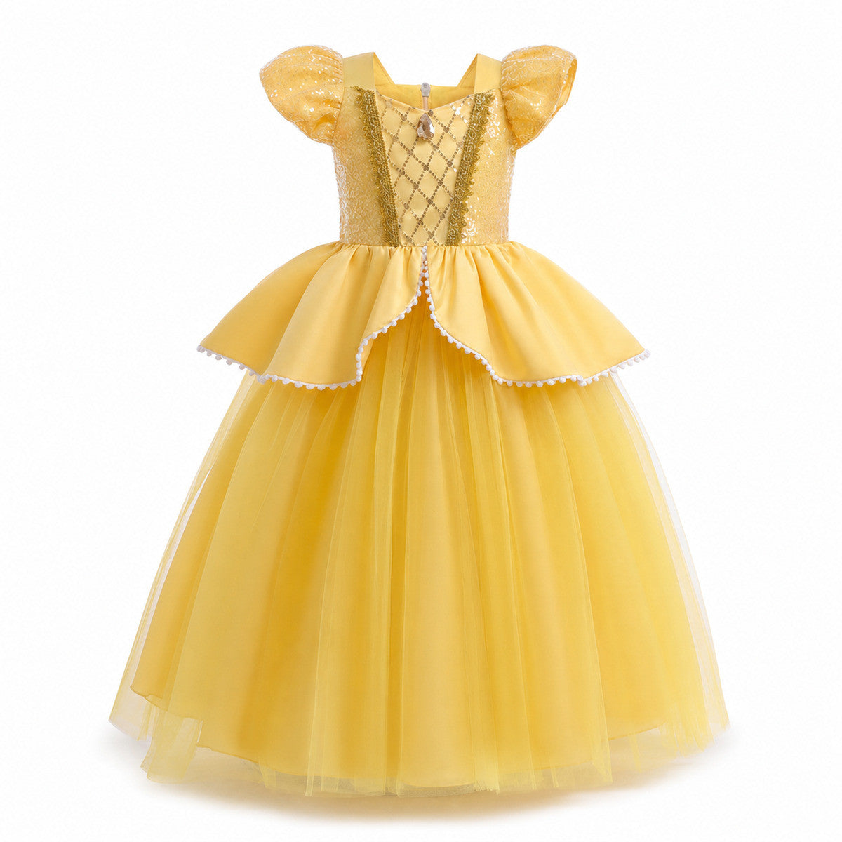 Girls Belle Princess Dress Beauty and the Beast Sequin Tulle Gown Kids Birthday Halloween Cosplay Party Dress - Color:D