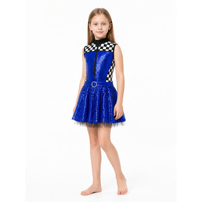 Sleeveless Dress with Checkerboard Pattern and Sequins Costume Dresses detail