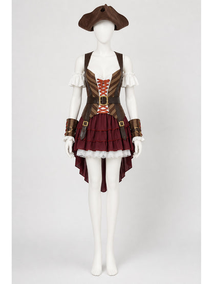 Pirate Costume with Asymmetrical Train and Hat