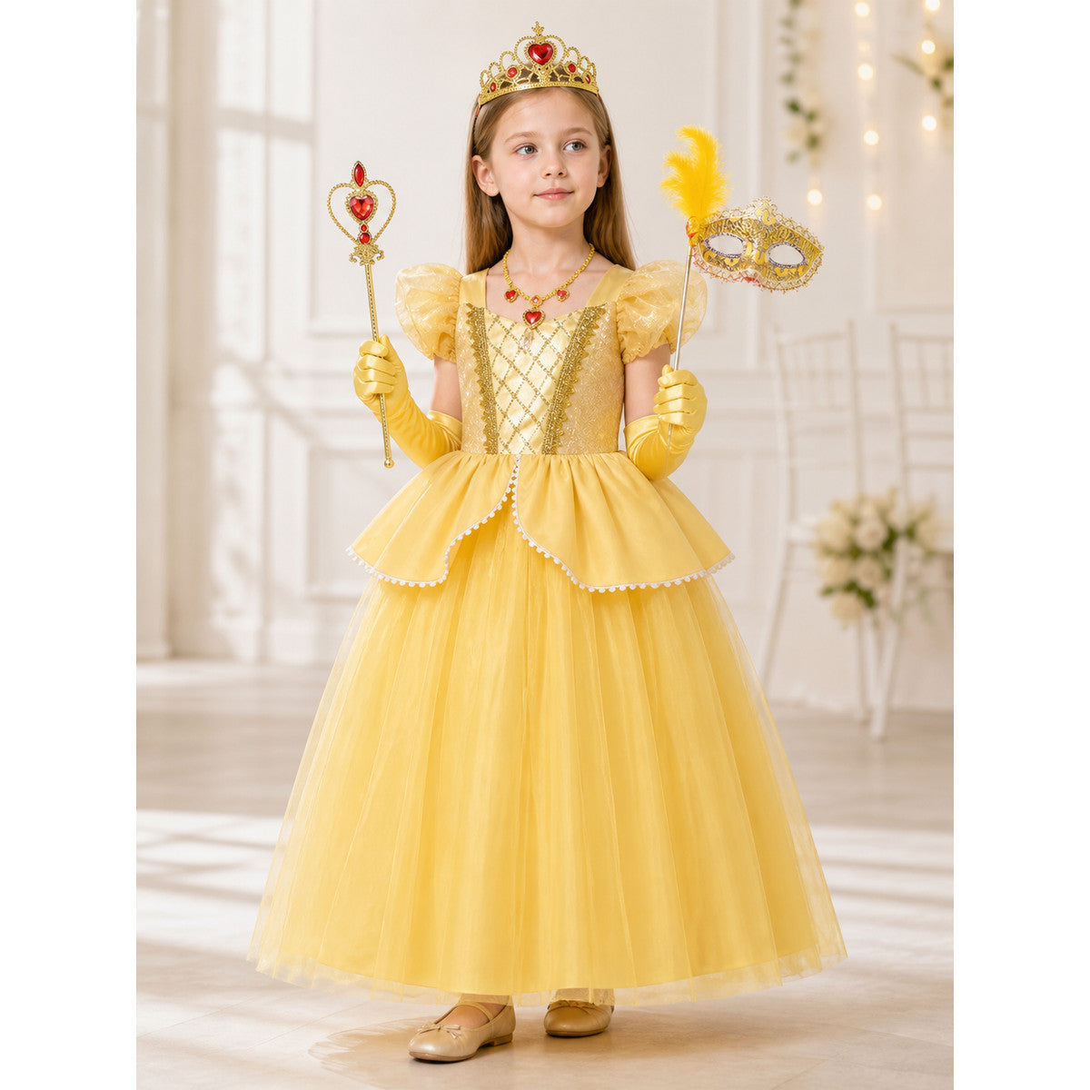 Yellow Princess Costume for Halloween and Cosplay lifestyle view
