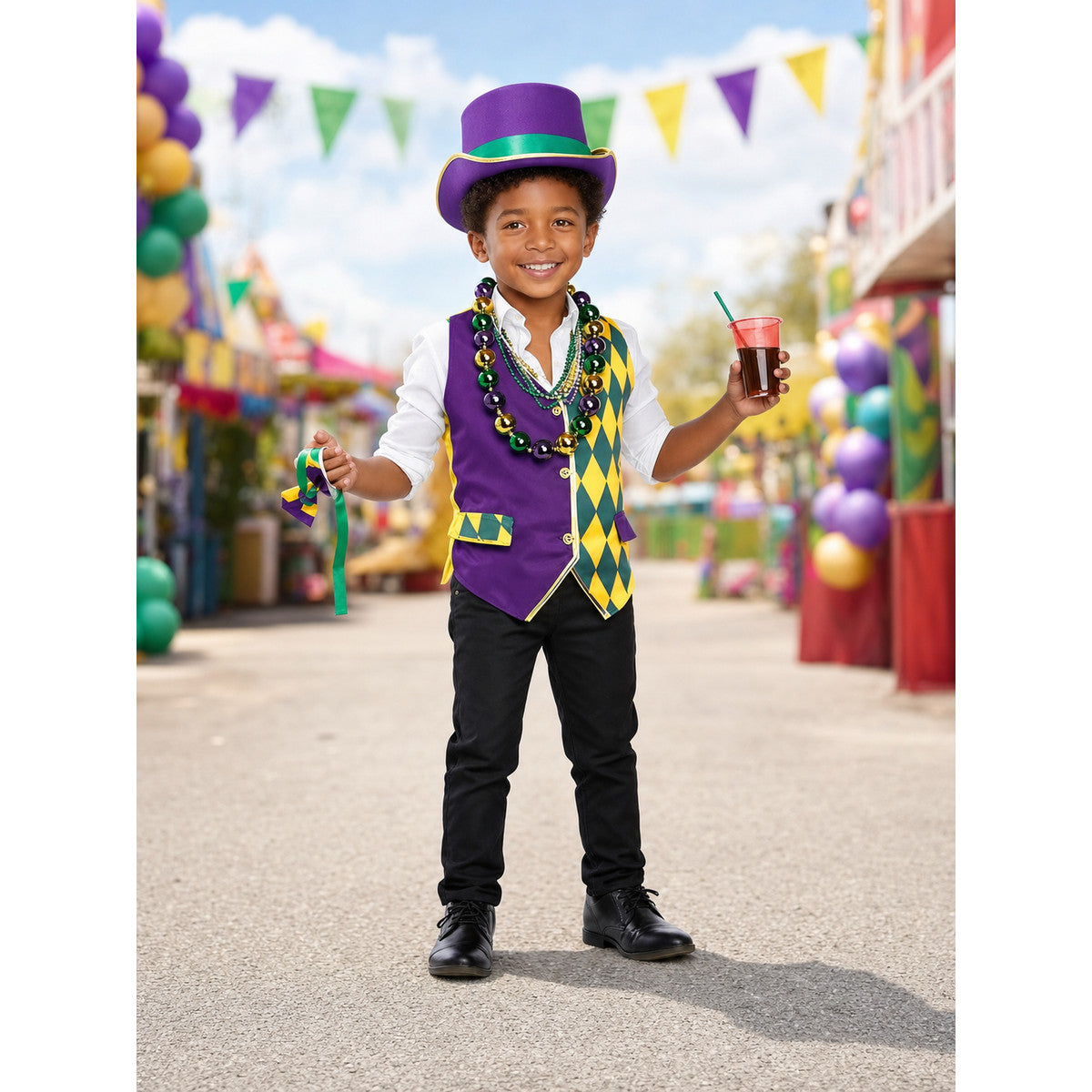 Children's Carnival Costume Plaid Vest and Hat lifestyle view