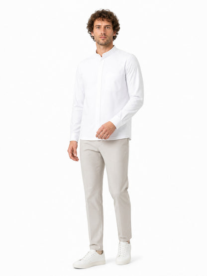 White Shirt with Stand Collar and Long Sleeves product detail