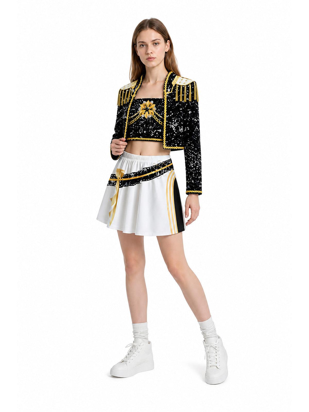 Sequin Stage Costume with Jacket, Top, and Skirt