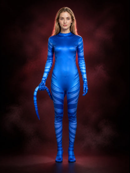Blue Striped Bodysuit Costume for Adults & Kids, Long Tail Cosplay Outfit