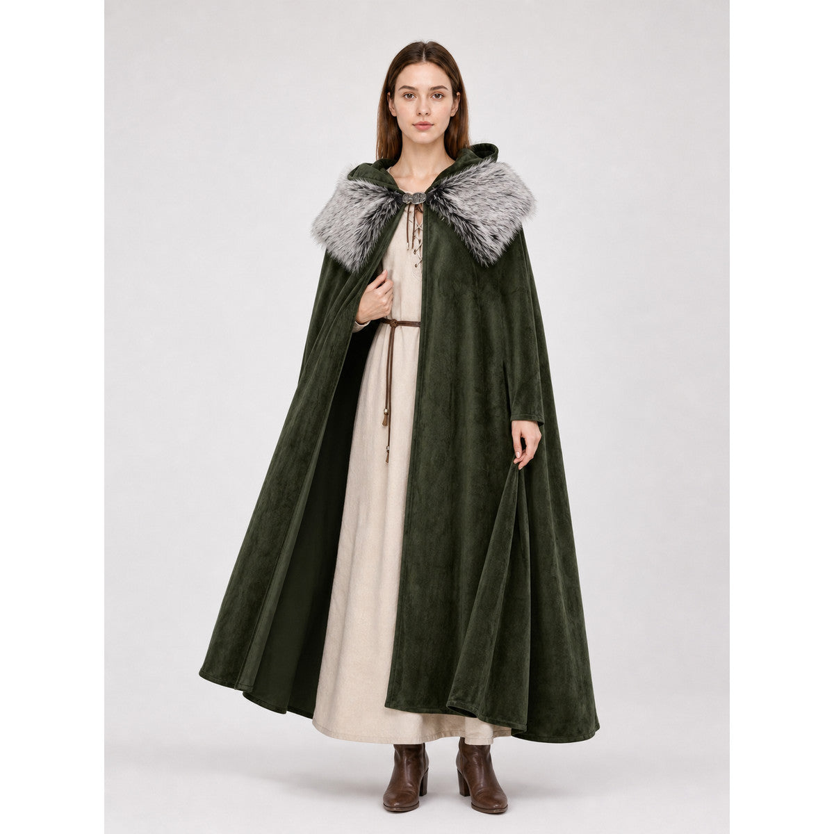 Green Carnival Cloak with Fur Collar lifestyle