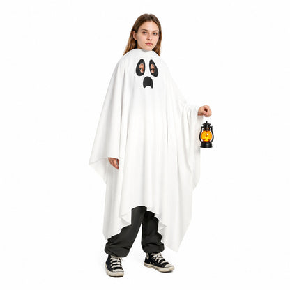 White Ghost Costume with Hood and Black Face Costumes detail