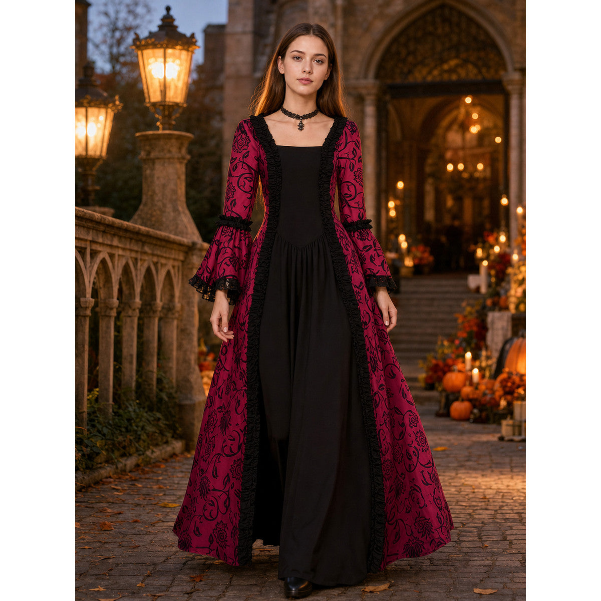 Gothic Dress with a Square Neckline and Ruffles lifestyle view