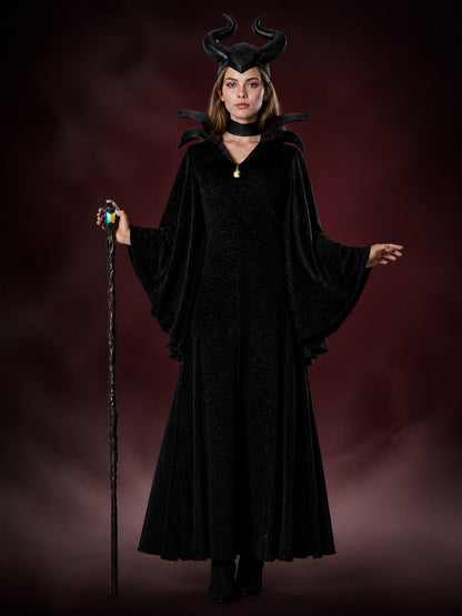 Maleficent-Inspired Halloween Costume, Black Hooded Robe With Bat-Wing Collar