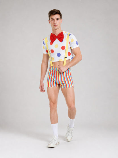 Clown Costume with Multicolored Wig and Accessories on-model front view 2