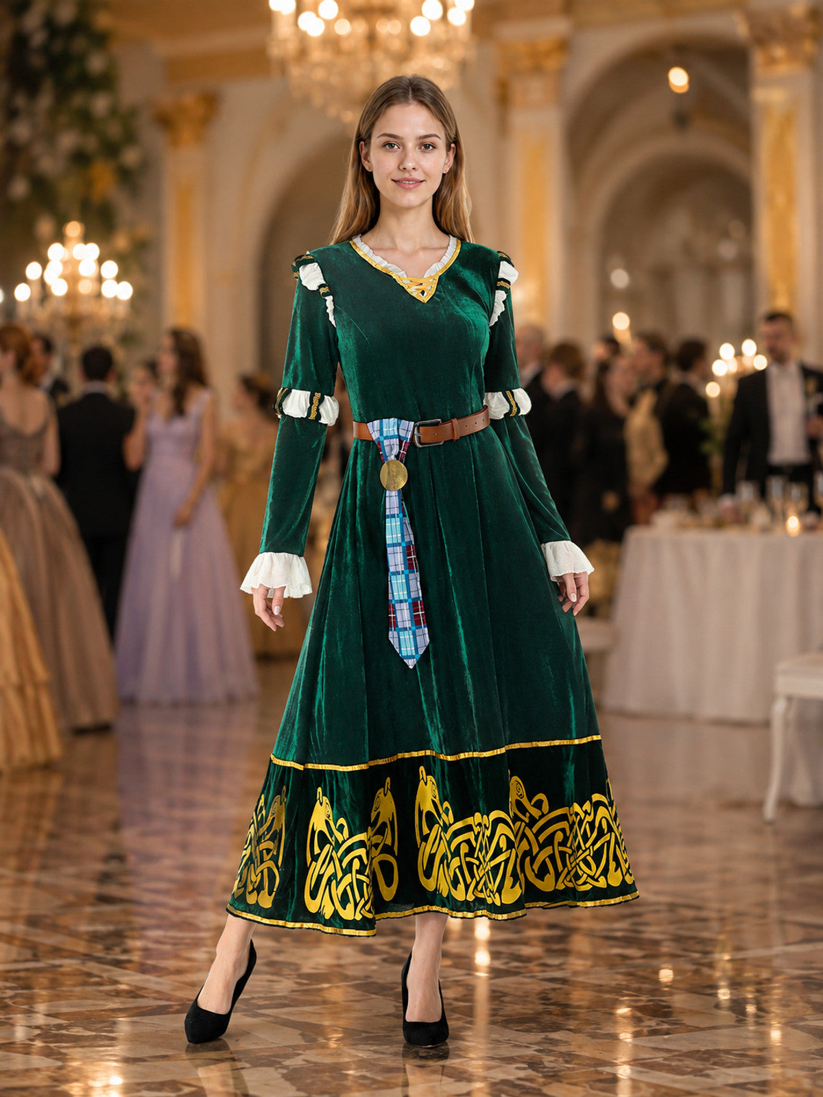 Costume Dress with Gold-Tone Trim and Belt lifestyle view