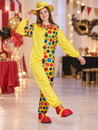 Adult Clown Costume: Yellow Jumpsuit, Hat