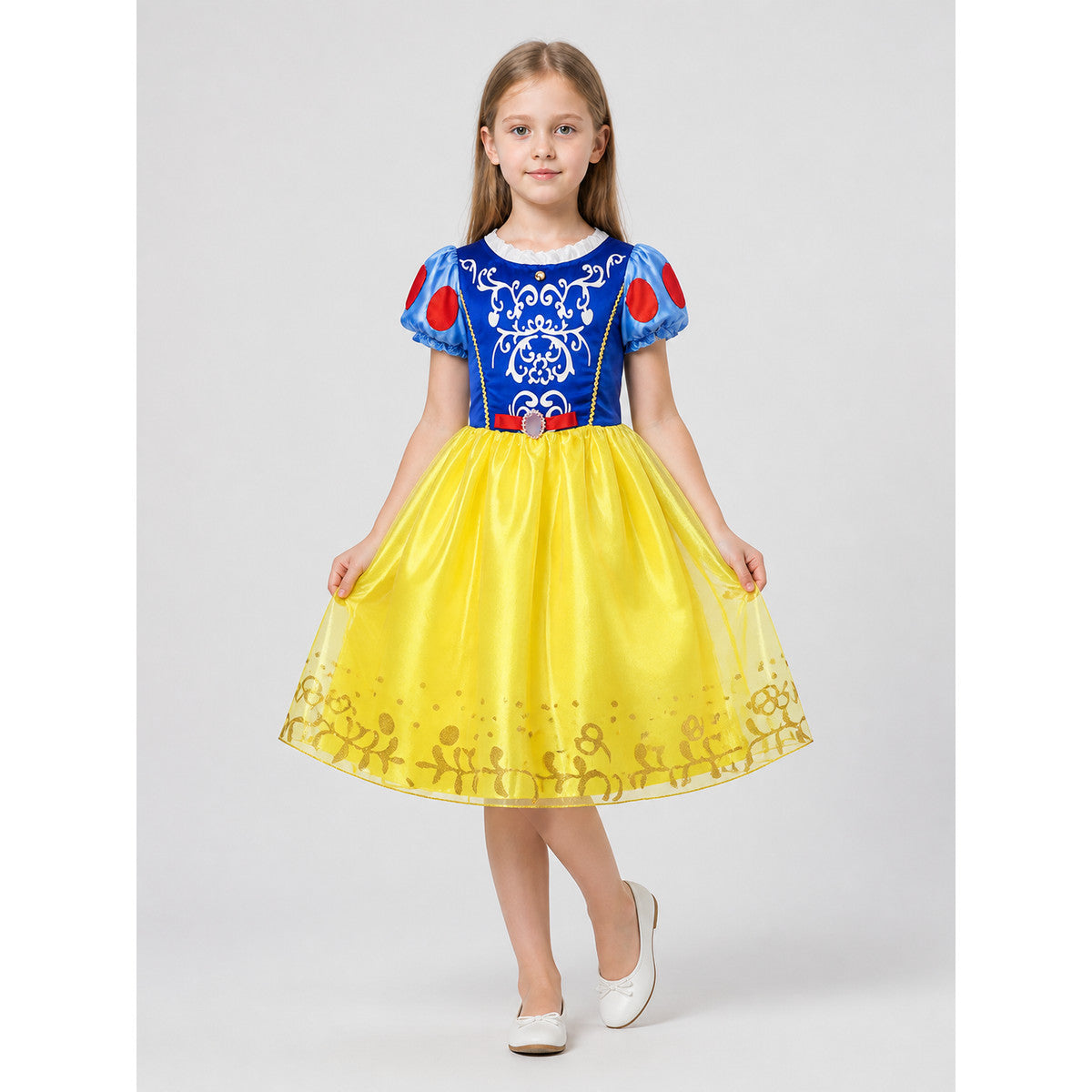 Children's Dress with Short Sleeves and a Red Belt Costume Dresses detail