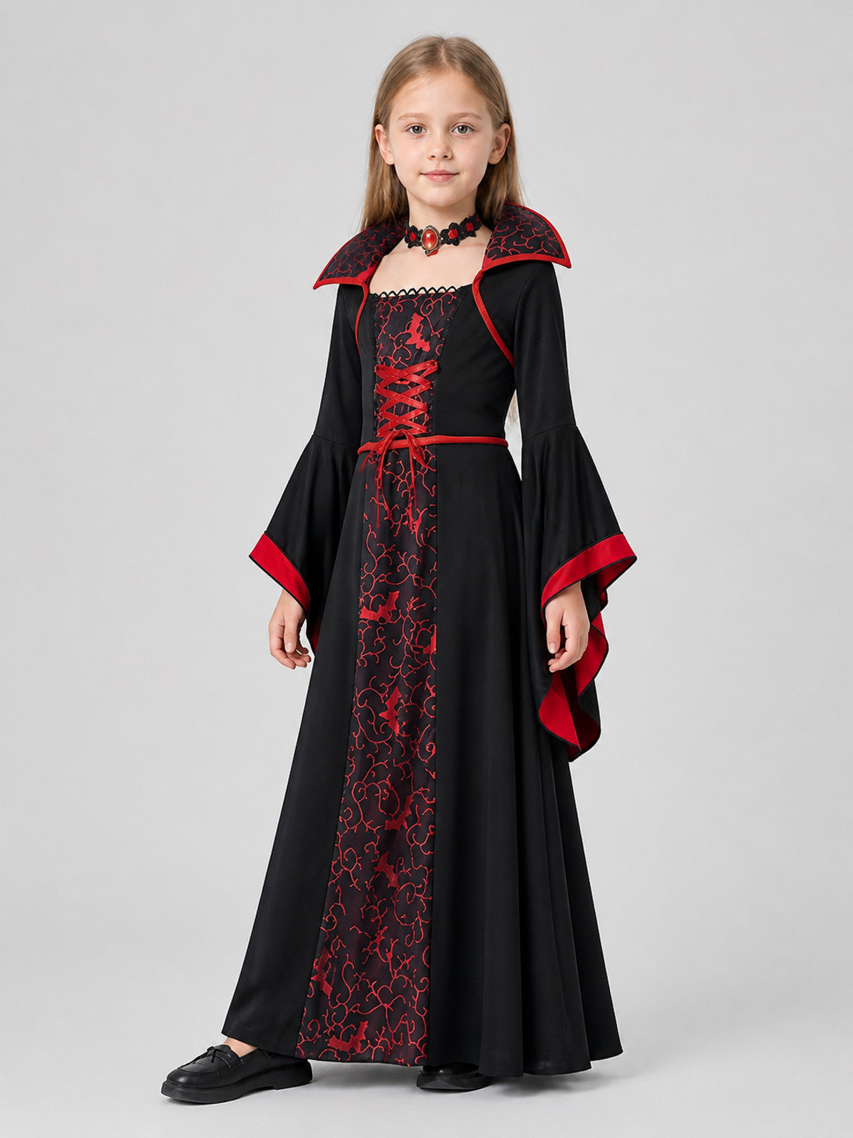 Black Halloween Vampire Dress with Wide Sleeves