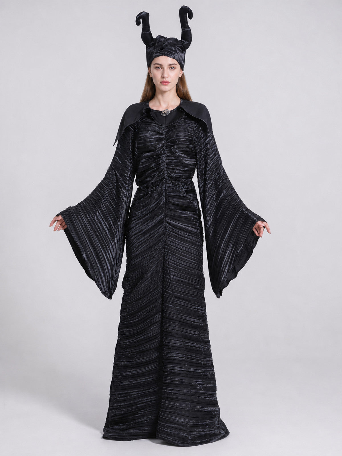 Long Black Dress with Bell Sleeves Costume Dresses detail