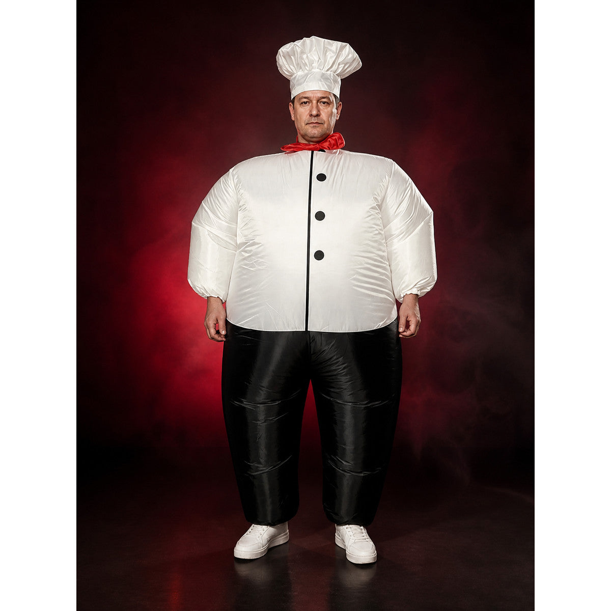 Adult Chef Costume Set with White Coat, Black Pants, Chef Hat and Red Scarf main product view