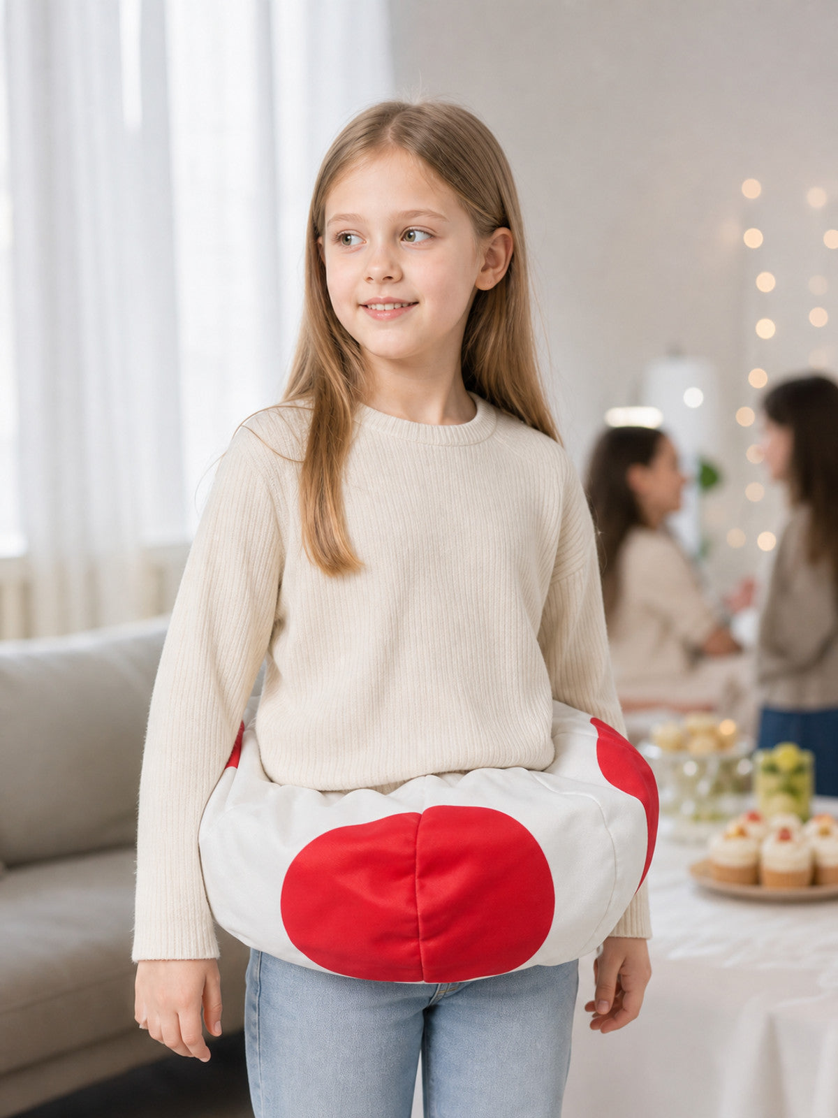 This hat is designed in the style of a mushroom character and is suitable for lifestyle view 2