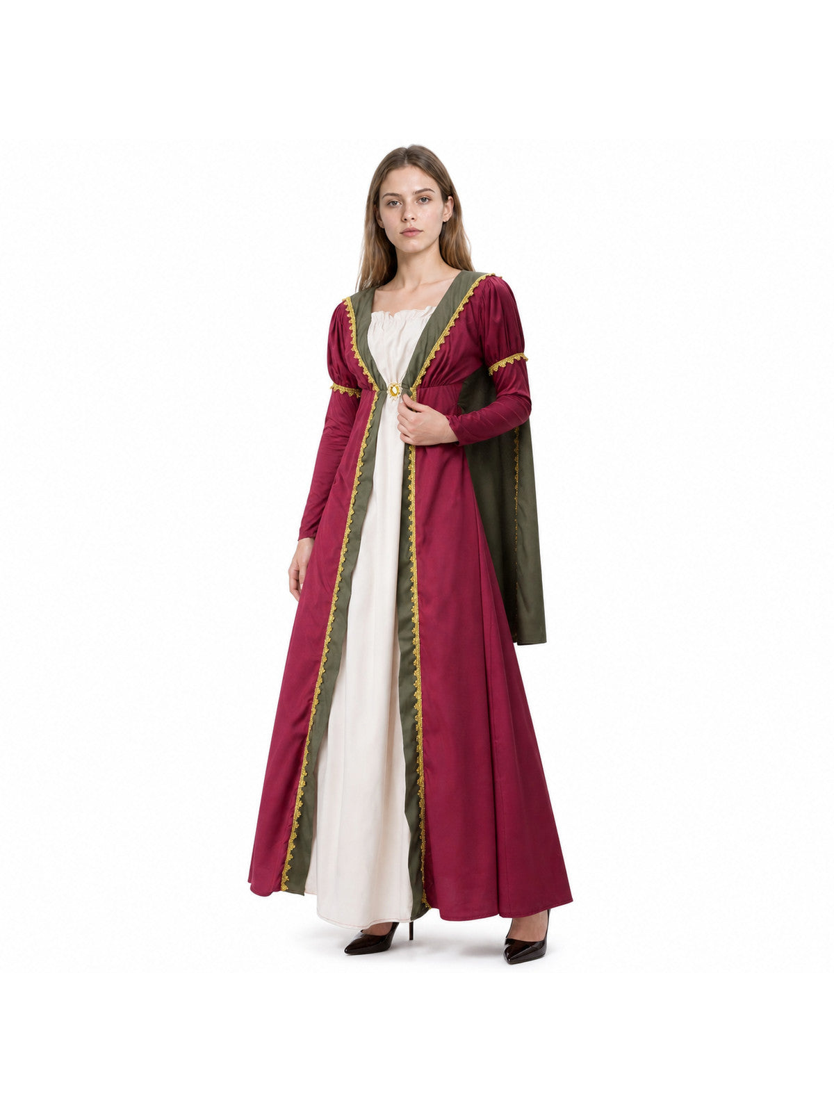 Medieval Dress with Cape and Gold Trim