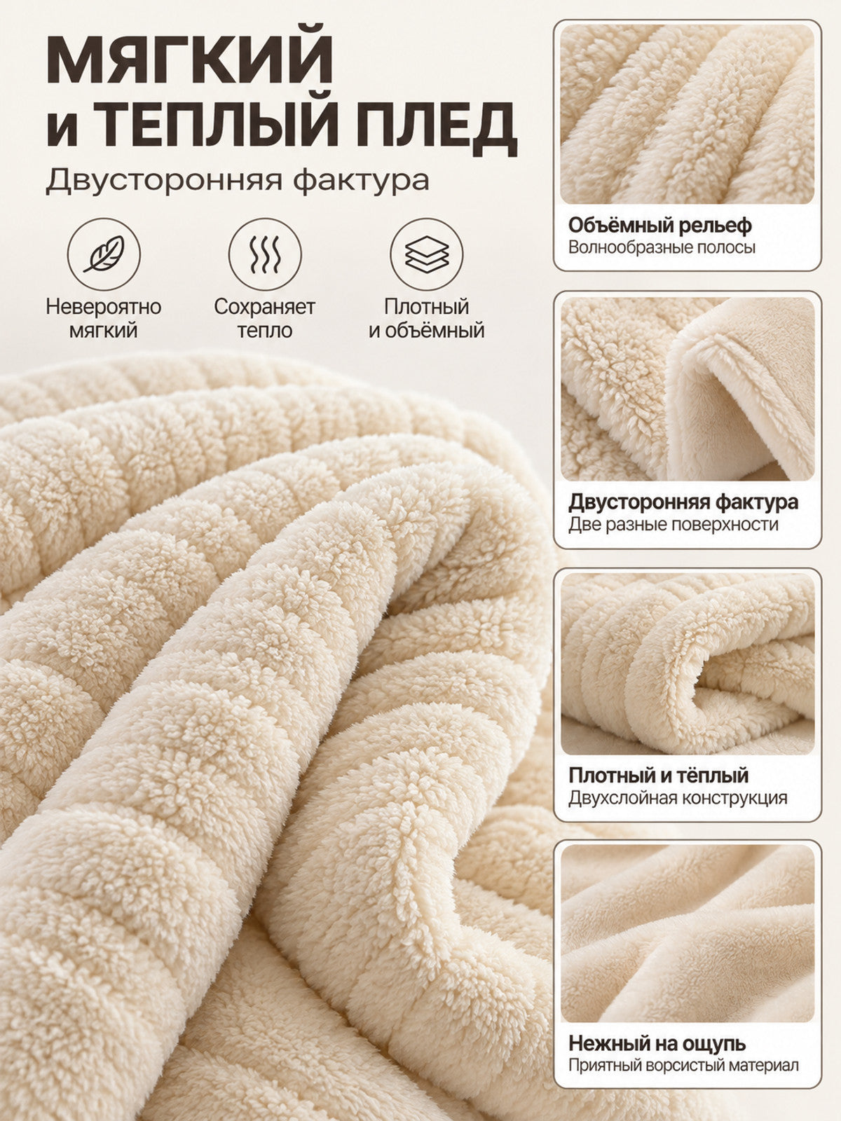 Double-Sided Creamy Milk Blanket with Relief Fleece