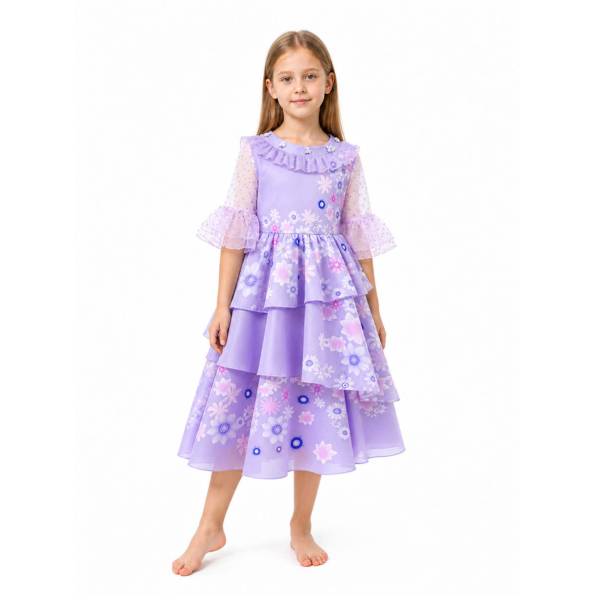 Floral Print Dress with a Full Skirt for Special Occasions Costume Dresses detail