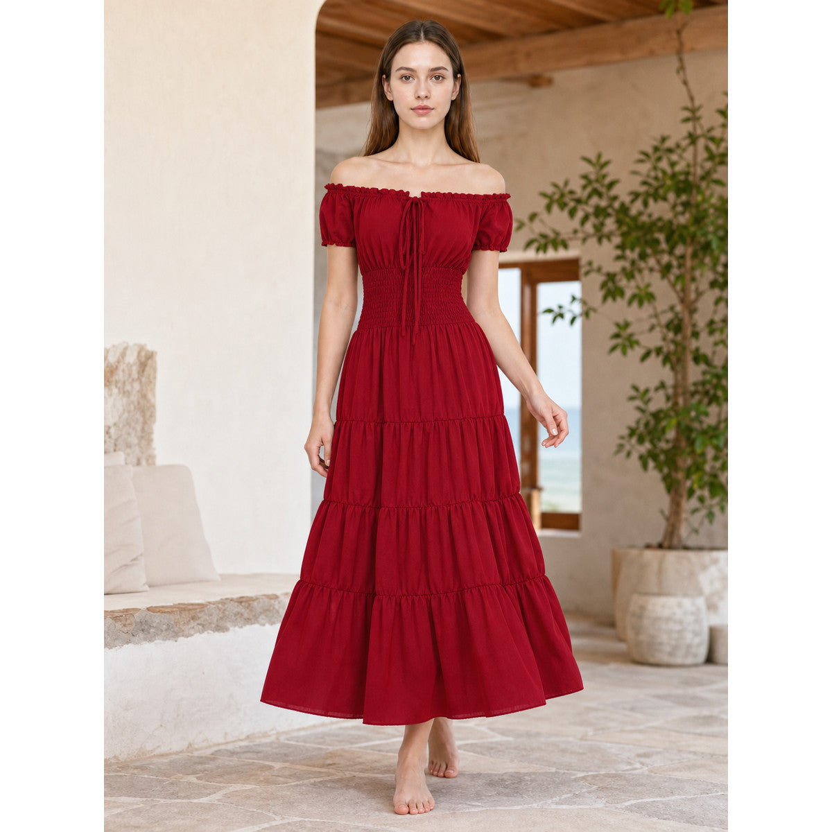 Medieval-Style Dress with a Tiered Skirt