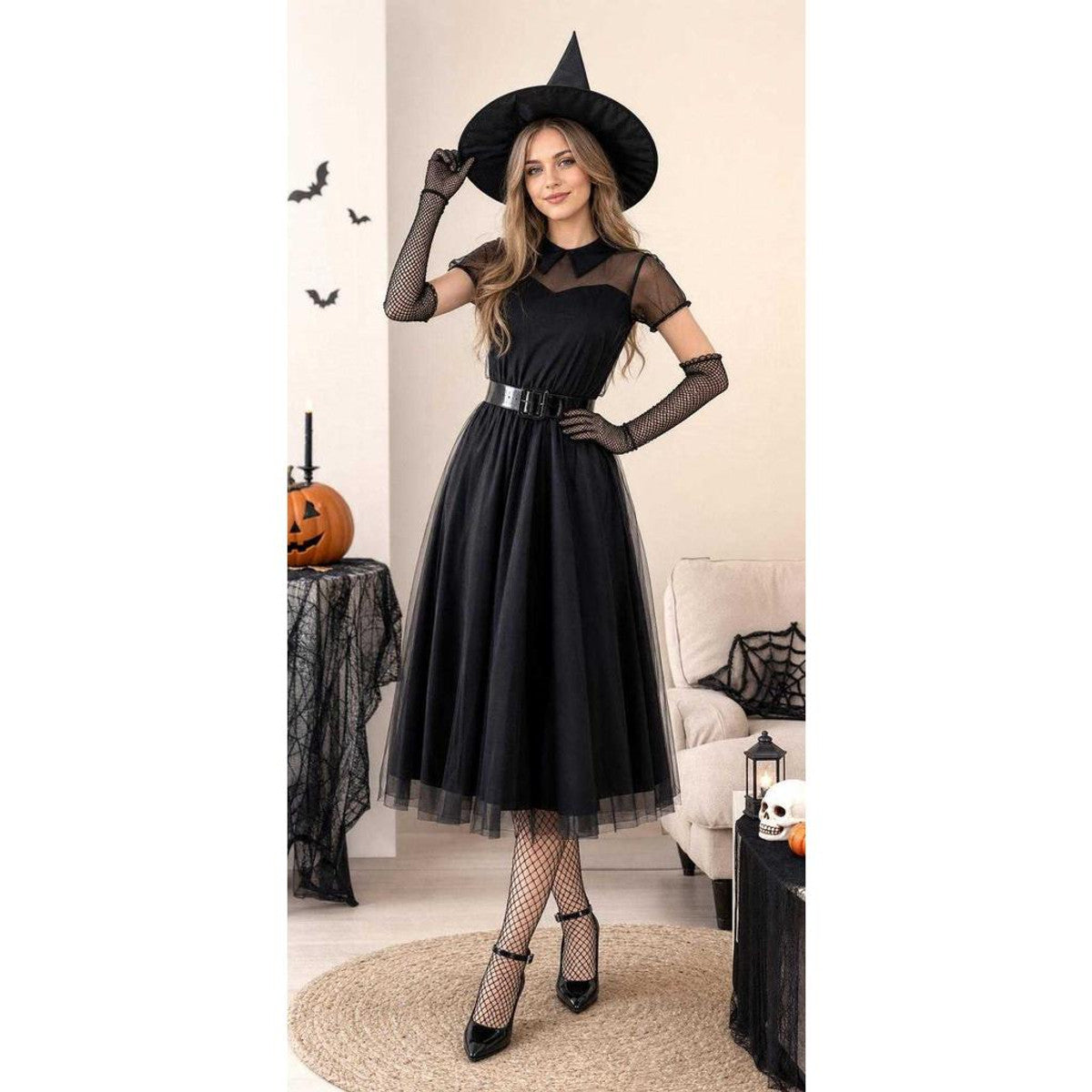 Halloween Witch Dress with Hat and Gloves lifestyle
