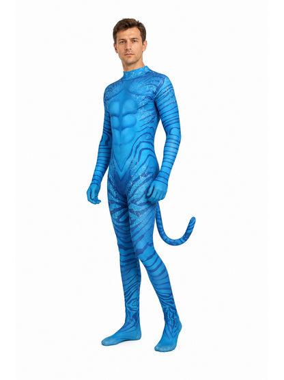 Blue Avatar Costume with Tail and Muscles for Children and Adults