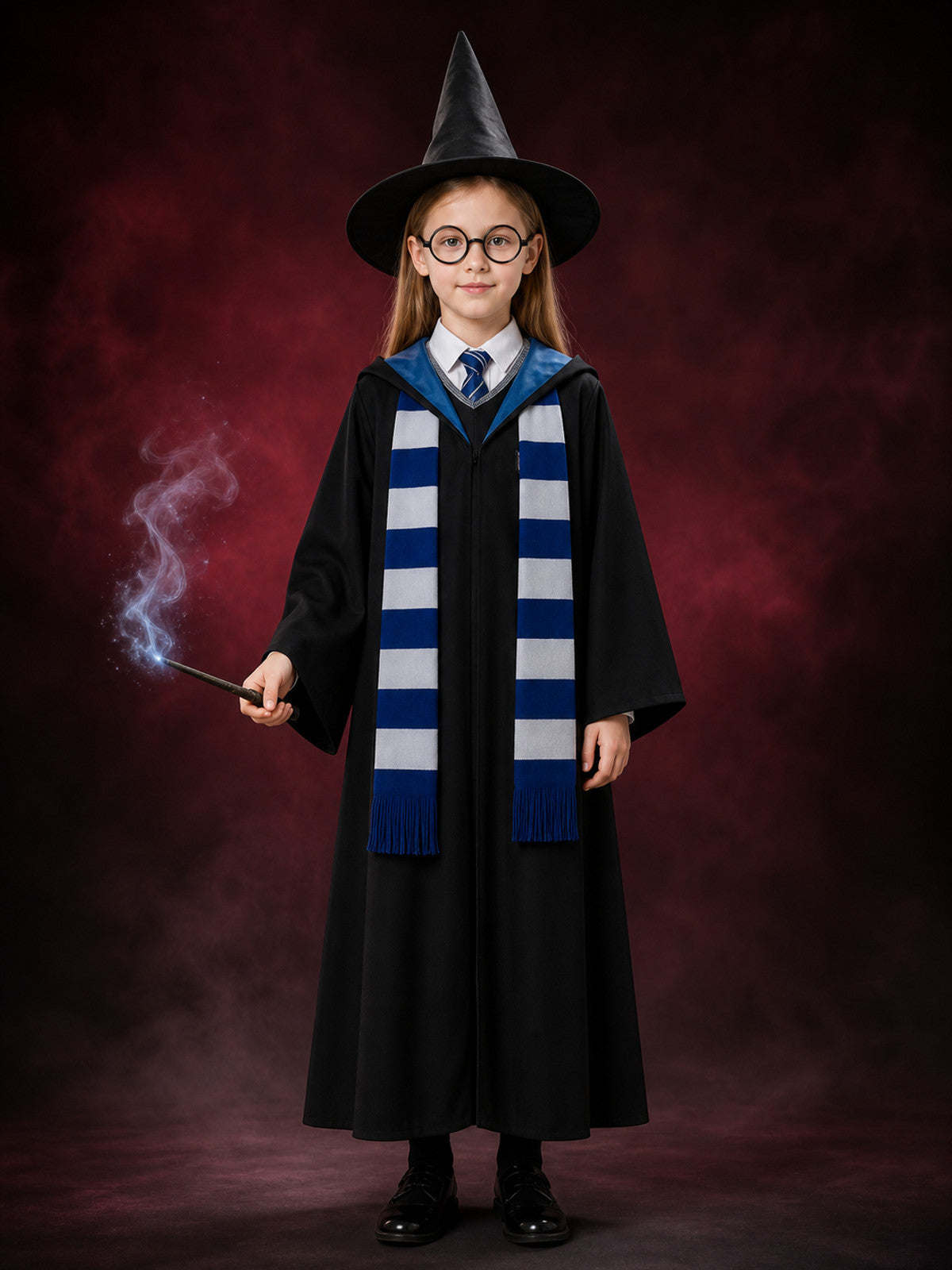Wizard Costume Set, Six-Piece Hooded Robe Cosplay Outfit With Hat, Scarf, Tie