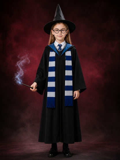 Wizard Costume Set, Six-Piece Hooded Robe Cosplay Outfit With Hat, Scarf, Tie