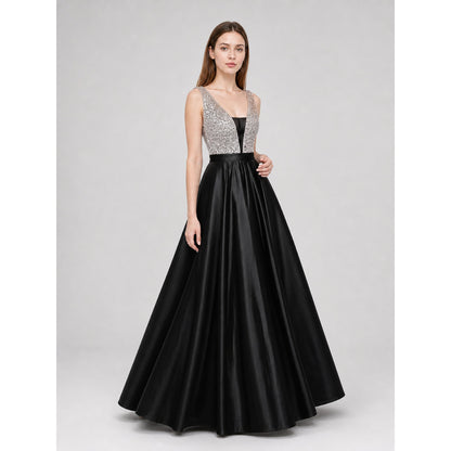 Long Evening Dress with a Deep V-Neckline Costume Dresses detail