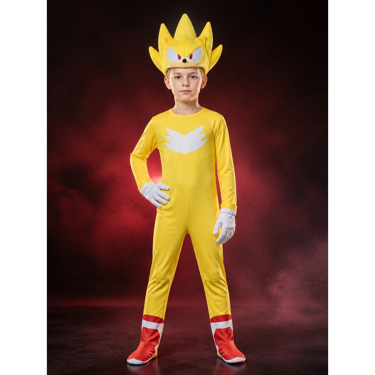Yellow Spiked Character Bodysuit Halloween Costume Set with Headpiece and Gloves main product view