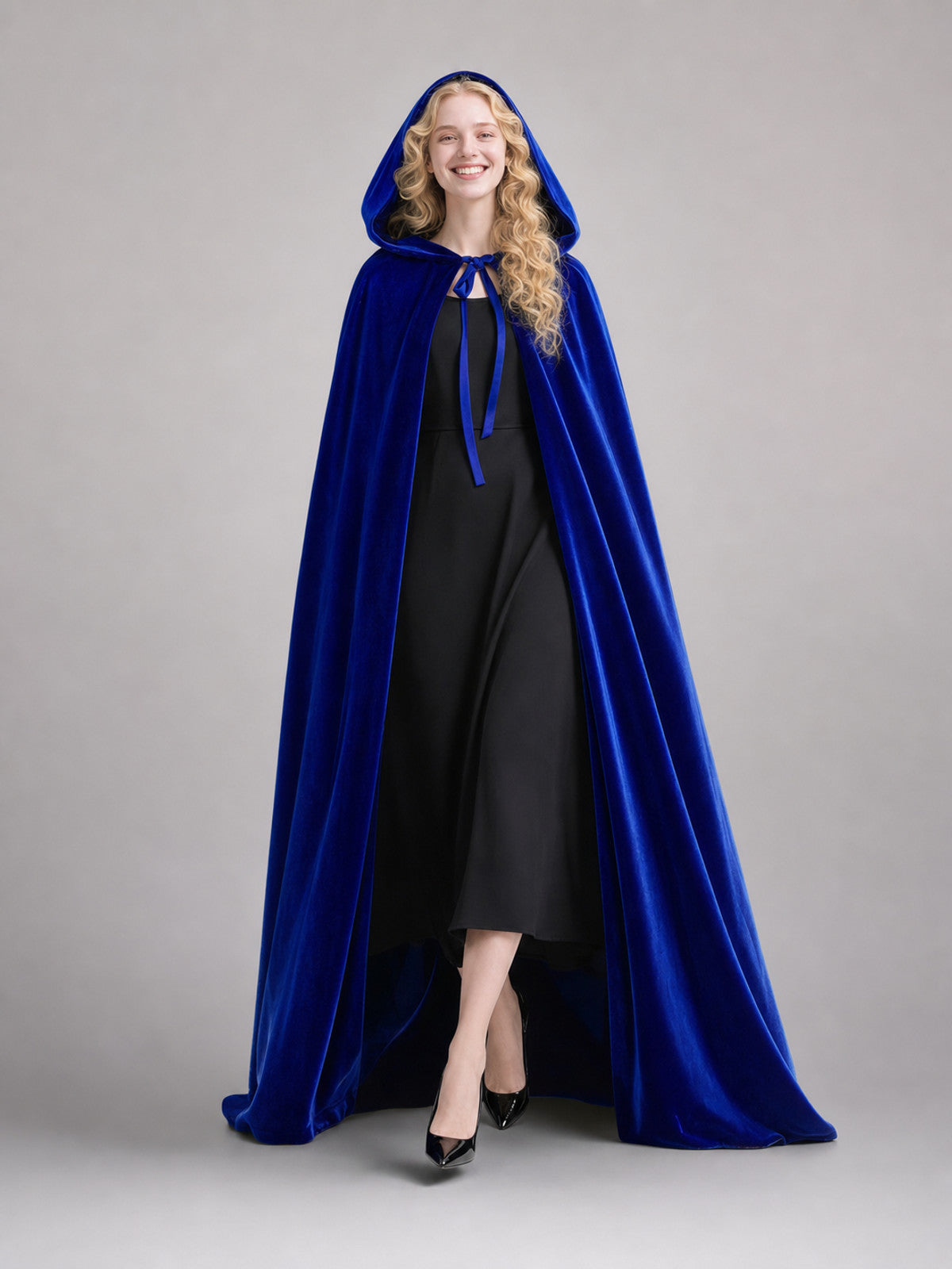 Long Blue Hooded Costume Cape