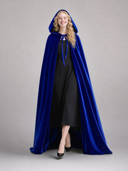 Long Blue Hooded Costume Cape