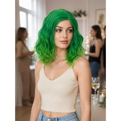Green Mid-Length Carnival Wig for Cosplay lifestyle view