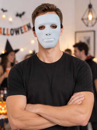 Full-face white mask with eye and mouth openings
