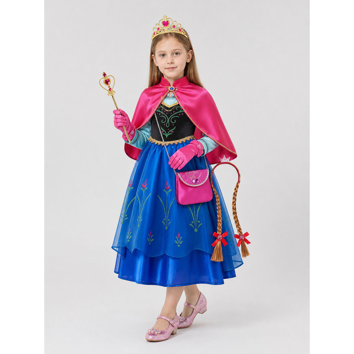 Elsa and Anna Princess Costume for Girls with Cape and Crown Costume Capes detail
