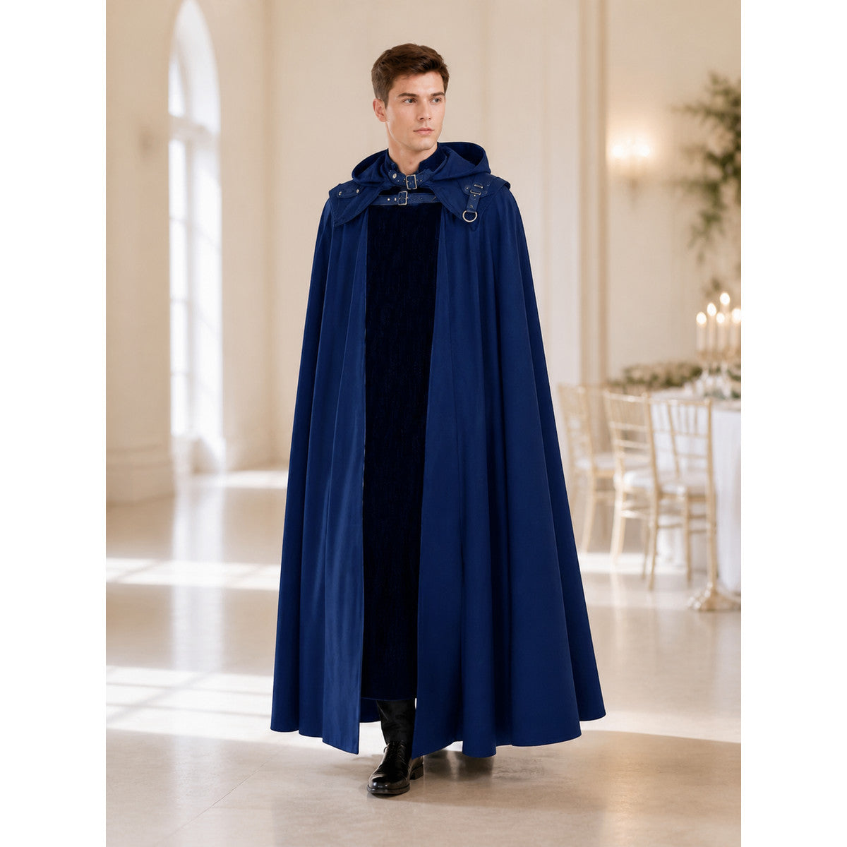 Adult Black Hooded Cloak for Halloween Cosplay lifestyle view